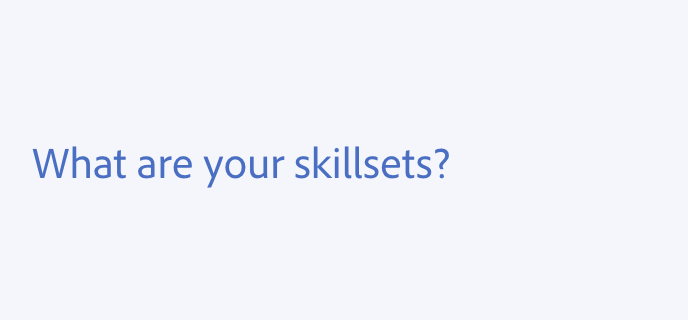 Key example of using a question mark. Correct usage, question mark at the end of a sentence asking a direct question. What are your skillsets?