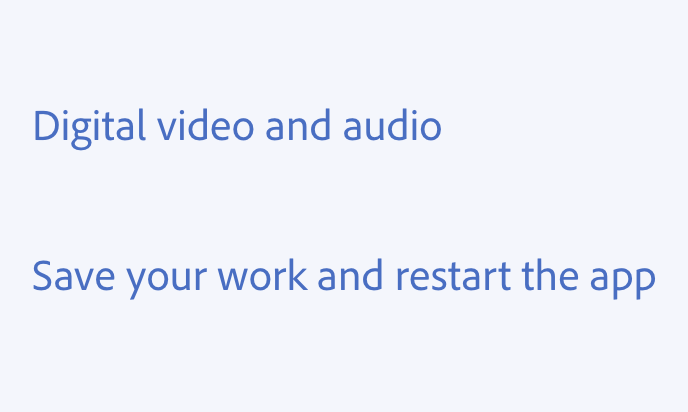 Key example of using ampersands. Two examples of correct usage. Digital video and audio, with “and” spelled out. Save your work and restart the app, with “and” spelled out.
