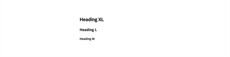 iOS heading text style scale showing Heading XL, Heading L, and Heading M in bold weight.