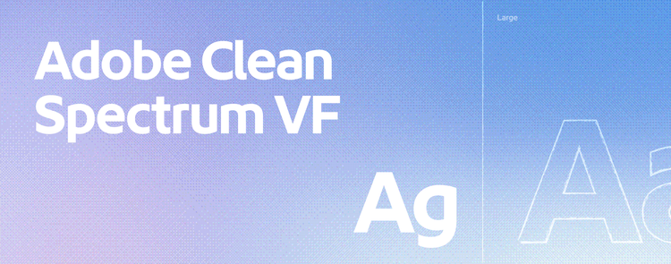 Adobe Clean Spectrum VF headline on a blue gradient background, with a large outlined "Ag" glyph sample.