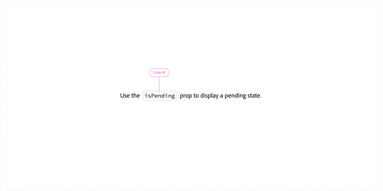 Example sentence "Use the isPending prop to display a pending state." with "isPending" shown in a code style labeled Code M.