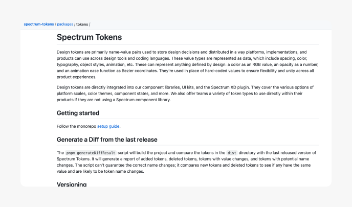 Screenshot of the Spectrum Tokens repository on GitHub.